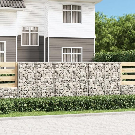 Galvanized Steel Gabion Wall with Covers, Gabion Mesh Wire Wall Panel Galvanized Steel Garden Stone Wire Basket Fencing Patio Decorative Fence, 118"x19.7"x39.4",-190