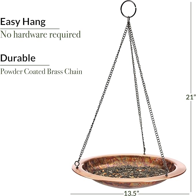 Good Directions Hanging Fired Torched Bird Bath for Outside Backyard, Outdoor, Patio, Garden, Birdbath Gift for Bird Lovers Watchers, Small 13" Copper Metal