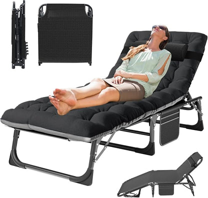 MOPHOTO Folding Lounge Chair 5-Position, Folding Cot, Portable Outdoor Chaise Lounge Chair for Sun Tanning, Perfect for Pool Beach Patio Sunbathing