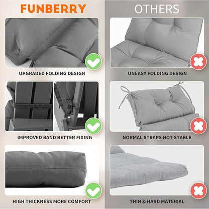 FUNBERRY High Back Patio Chair Cushions (Set of 4), Waterproof, UV Fade Resistant, Improved Comfy Outdoor Chair Cushions for Adirondack, Rocking Chairs