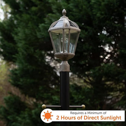 Gama Sonic Outdoor Solar Lamp Post Light, Weathered Bronze Finish Aluminum, Royal Bulb, Beveled Glass, 3-inch Fitter for Lamp Posts, 98B312, Upgraded