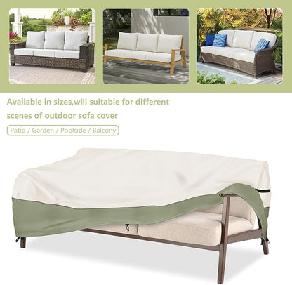 3-Seater Patio Sofa Cover,85 W x 38 D x 35 H Inches Outdoor Couch Cover,600D Heavy Duty Waterproof Outdoor Sofa Covers,Patio Furniture Covers,Beige