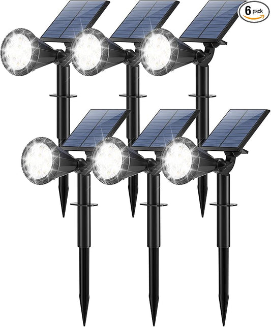 Tadyreal Solar Lights Outdoor Waterproof 180° Adjustable Landscape Spot Lights for Yard 4 Lighting Modes Solar Powered Spotlights for Pathway Garden Outside Wall Pool Porch (6 Pack, Cool White)