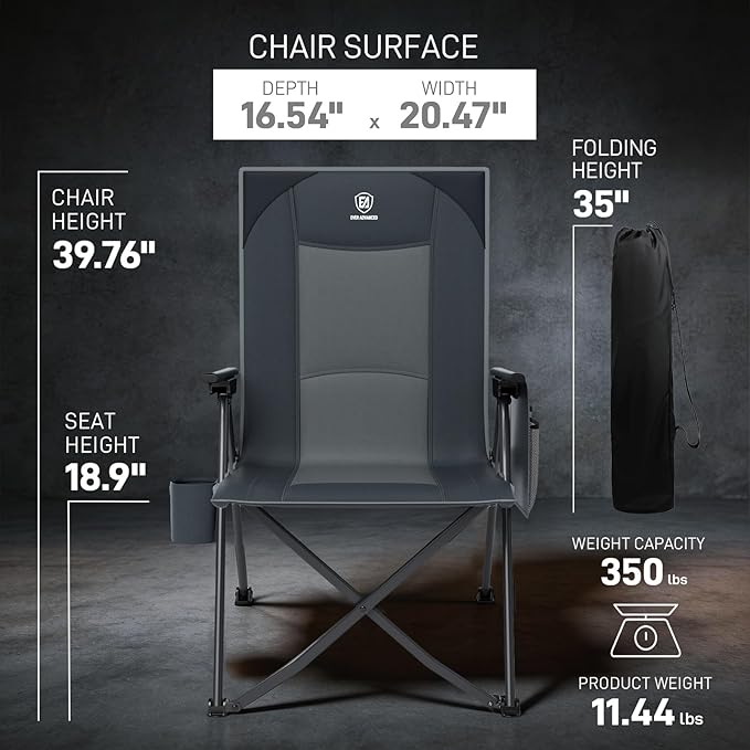 EVER ADVANCED Reclining Camping Chairs for Adult Lightweight, Folding Recliner Chair with Adjustable Back, 4-Level Lounge Chairs, Portable Lawn Chairs for Patio Balcony, Supports 350lbs Grey