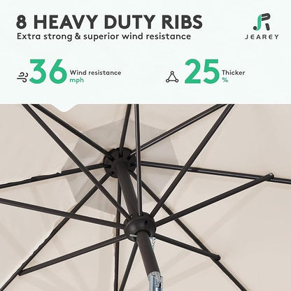 JEAREY 9FT Outdoor Patio Umbrella Outdoor Table Umbrella with Push Button Tilt and Crank, Market Umbrella 8 Sturdy Ribs UV Protection Waterproof for Garden, Deck, Backyard, Pool (Cream Beige)