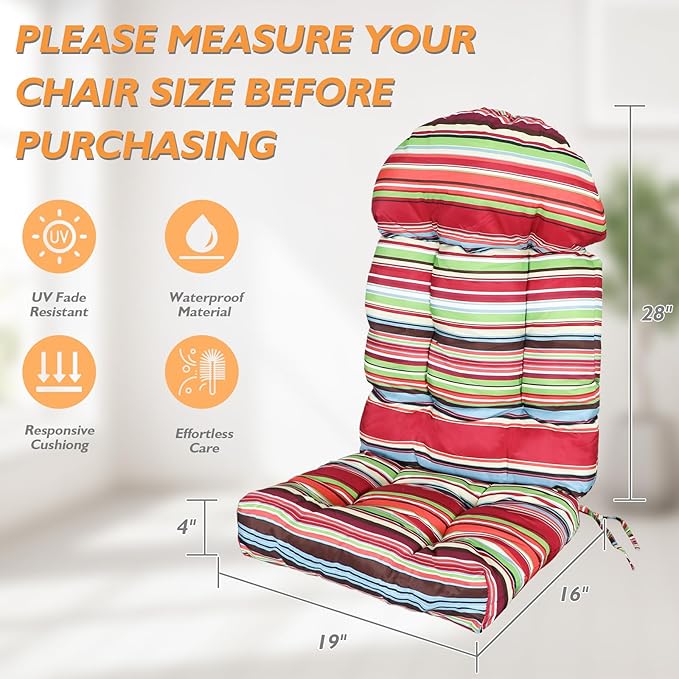 Adirondack Chair Cushions Set of 4, Rocking Chair Cushions High Back, Thickened Patio Chair pad for Indoor and Outdoor, 44''L x 19''W x 4''H