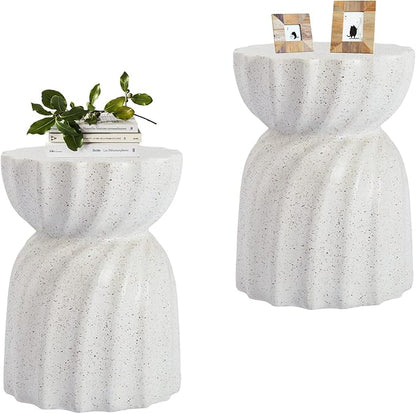 HOMPUS Unique Outdoor Concrete Side Table Set of 2,Round Patio MgO End Table, Lightweight Small Accent Garden Stool for Indoor Outdoor Use, Patio, Garden, Backyard, Terrazzo Colorful