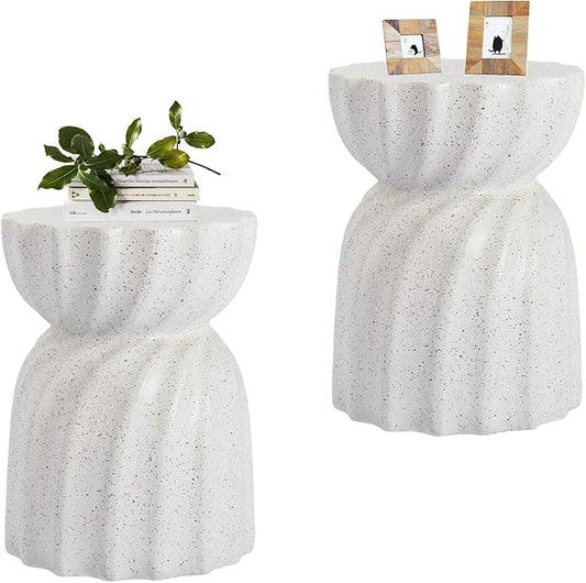 HOMPUS Unique Outdoor Concrete Side Table Set of 2,Round Patio MgO End Table, Lightweight Small Accent Garden Stool for Indoor Outdoor Use, Patio, Garden, Backyard, Terrazzo Colorful