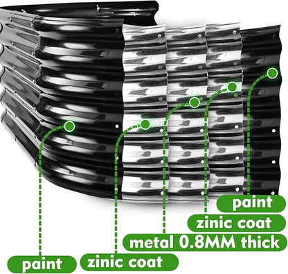 17" Tall Outdoor Garden Raised Garden Bed Kits, 4ft X 2ft Oval,0.8MM Thick Metal Raised Planter Bed/Ground Planter Box for Variety of Flowers,Herbs,Vegetables (Black, 48X24X16.5 Inches)