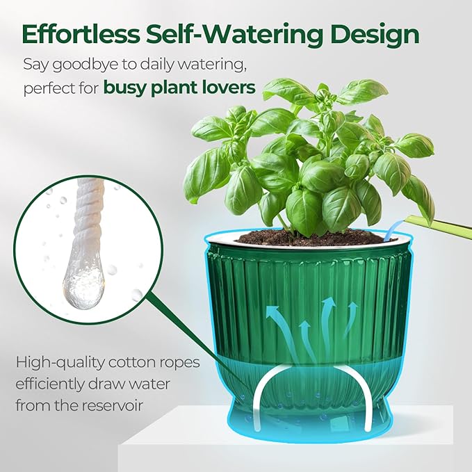 T4U 4 Inch Self Watering Plant Pot, 4 Pack Self Watering Pots, Small Self Watering Planter with Reservoir for Indoor Plants, African Violets (4 Pack 4" Pots, Translucent Green)
