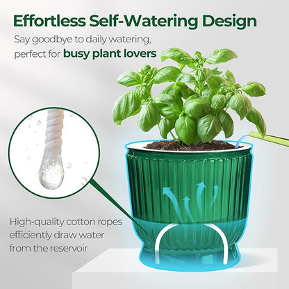 T4U 4 Inch Self Watering Plant Pot, 4 Pack Self Watering Pots, Small Self Watering Planter with Reservoir for Indoor Plants, African Violets (4 Pack 4" Pots, Translucent Green)