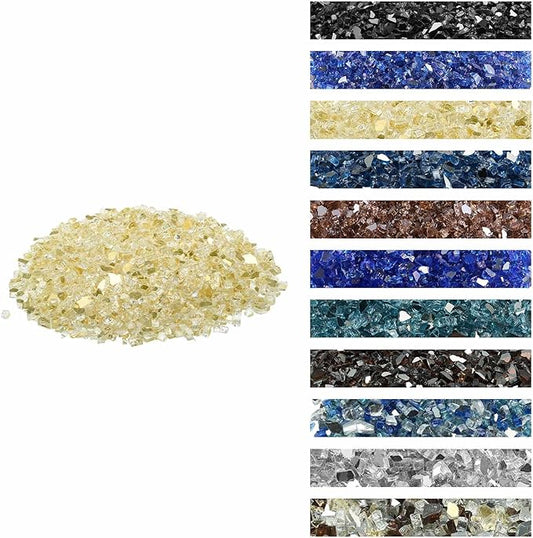 VEVOR Fire Glass, 10 LBS / 4.5 KG High-Temperature Resistant Fireplace Rocks, 1/2-Inch / 12.7 mm Reflective & Smokeless Firepit Glass Rock, High Luster Stone Landscaping for Fire Pit Table, Gold
