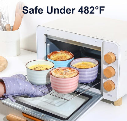 Selamica Ceramic Ramekins with Lids, 10 OZ Creme Brulee Ramekins with Covers Oven Safe, Custard Cups Small Baking Bowls for Souffle, Pudding, Onion Soup, Dips, Set of 6, Gradient Color