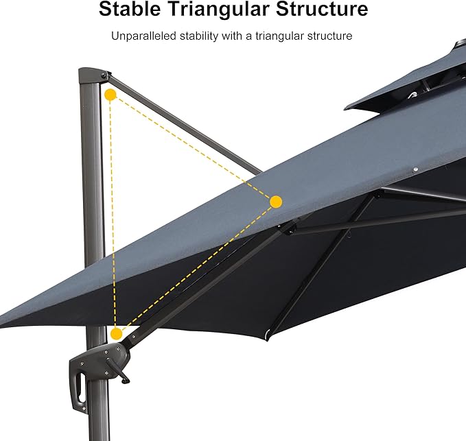 PURPLE LEAF Cantilever Patio Umbrella Outdoor Aluminum Offset Square Umbrella Windproof Heavy Duty Hanging Outside Umbrella for Deck Pool Garden
