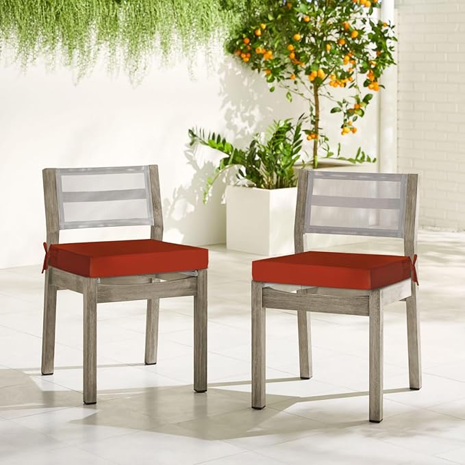 downluxe Waterproof Outdoor Chair Cushions for Patio Furniture, 19" x 19" x 2" Patio Chair Cushion with Adjustable Ties & Portable Handle, Square Outdoor Cushion with Removable Cover, Orange, 2 Pack
