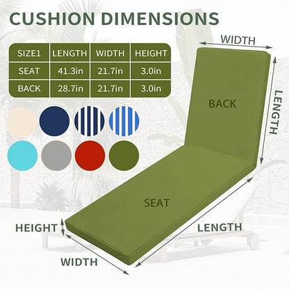 Outdoor Chaise Lounge Cushions for Patio, 72"x22"x3" Lounge Chair Cushions, Waterproof Replacement Seat Cushions for Outdoor Furniture