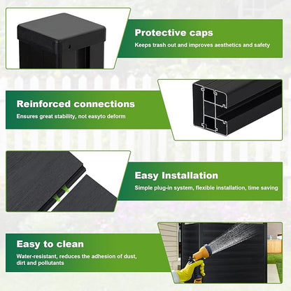 Mondaria Semi-Closed Privacy Fence Panels with 1 Post for Outside, 6ft(W) x 6ft(H), Wind Resistant Wood Plastic Composite Fencing Panels for Patio, Backyard, Garden and Pool, Black