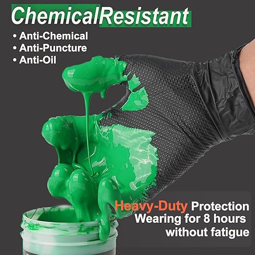 10mil Heavy Duty Nitrile Gloves Large Black Disposable Rubber Gloves with Diamond Grip Anti Chemical Puncture Resistant Mechanics Guantes for Men/Auto repair/Cooking/Food Grade-Latex Free-100