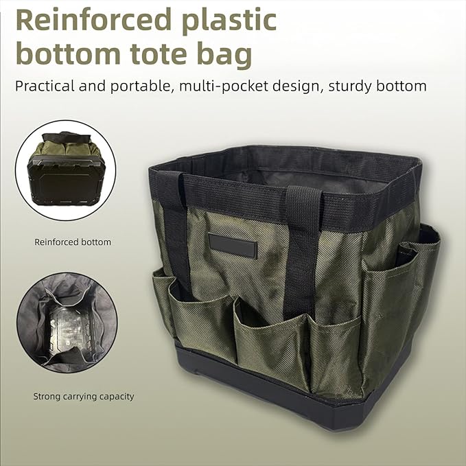 banapoy Tool Bag, 30 x 30 x 23cm Oxford Cloth Heavy Duty Gardening Tote Toolbox with 15 Pockets, Wide Mouth Tool Storage Bag Organizer for Electrician Mechanic Men