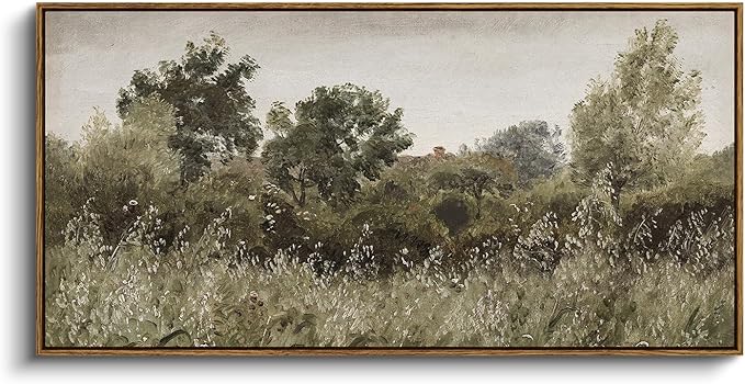 InSimSea Extra Large Framed Vintage Wall Art, Living Room Country Farmhouse Decor, Grassland Landscape Paintings, Canvas Prints, Retro Scenery Long Picture for Bedroom Above of Bed,20x40inch