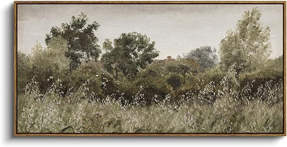 InSimSea Extra Large Framed Vintage Wall Art, Living Room Country Farmhouse Decor, Grassland Landscape Paintings, Canvas Prints, Retro Scenery Long Picture for Bedroom Above of Bed,20x40inch