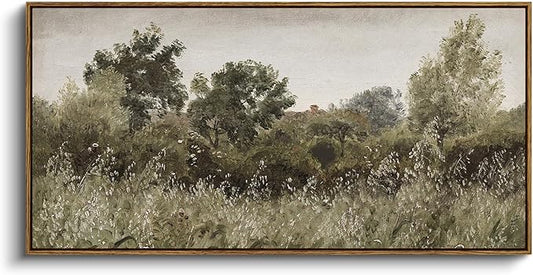 InSimSea Extra Large Framed Vintage Wall Art, Living Room Country Farmhouse Decor, Grassland Landscape Paintings, Canvas Prints, Retro Scenery Long Picture for Bedroom Above of Bed,20x40inch