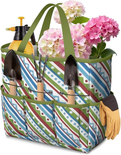 Boho Garden Tool Bag - Waterproof Floral Garden Tote with 8 Pockets, Large Storage Home Organizer Gardening Tool Oxford Bag for Garden Tools Kits Holder, Ideal Outdoor Gardening Gift for Women & Men