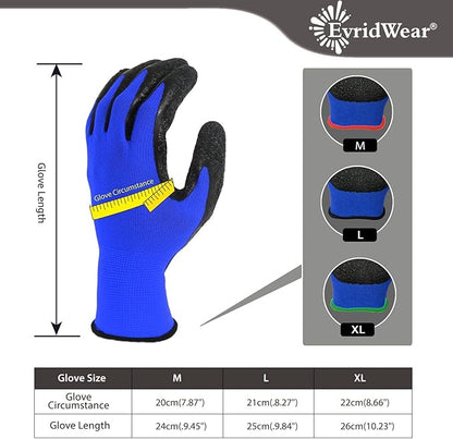 Evridwear Crinkle Latex Rubber Hand Coated Safety Work Gloves for Men Women General Multi Use Construction Warehouse Gardening Assembly Landscaping,X-Large Blue 120 Pairs Pack