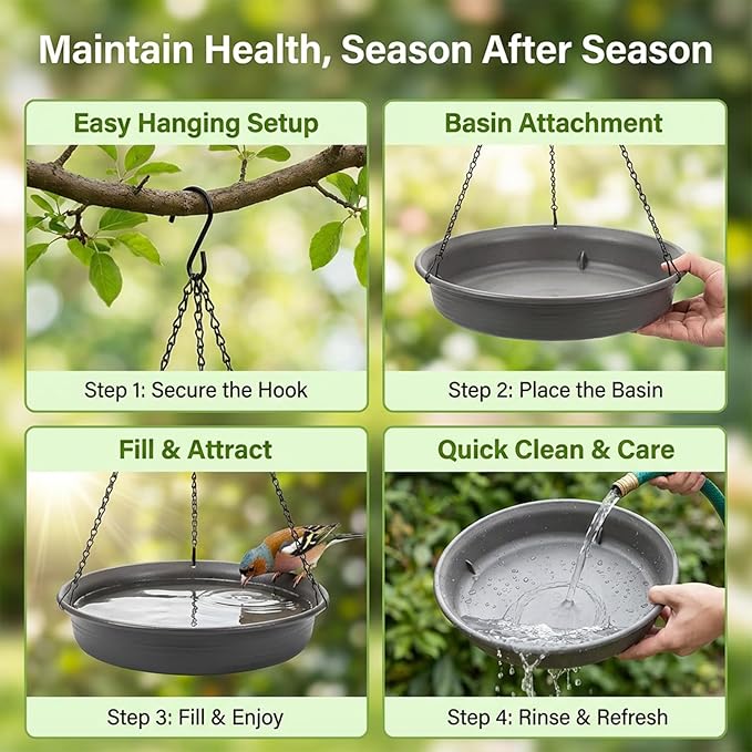 Hanging Bird Bath Bird Feeder - Bird Bath for Outside Outdoors Hanging with Tray Bowl Water Feeder, Garden Bird Bath 2-in-1 Bird Feeder Bath, Durable PP Bird Bath Bowl for Garden Patio Backyard Decor
