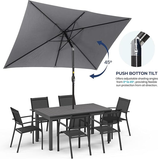 SUNVIVI OUTDOOR Patio Umbrella, Rectangular Patio Umbrella, Metal Pole Square Outdoor Umbrella with Crank and Push Button Tilt, Large Outdoor Umbrella with Polyester Canopy