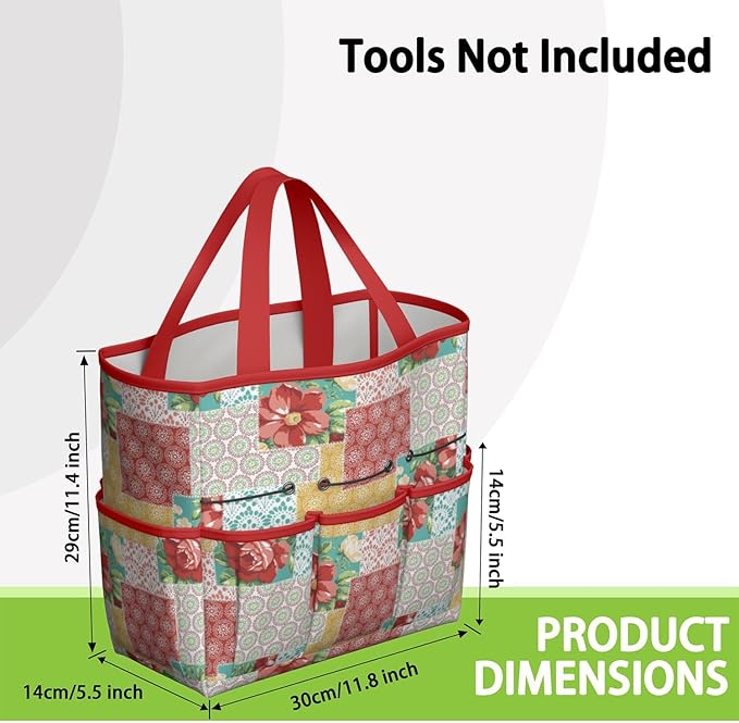 Floral Garden Tool Bag - Waterproof Garden Tote with 8 Pockets, Large Storage Home Organizer Gardening Tool Oxford Bag for Garden Tools Kits Holder, Ideal Outdoor Gardening Gift for Women & Men