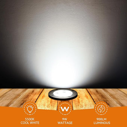 9W LED Low Voltage Landscape Lights, AC/DC 12-24V Outdoor Well Lights IP68 Waterproof 5500K Cool White In-Ground Lights for Yard Pathway Driveway Deck(6 Pack)