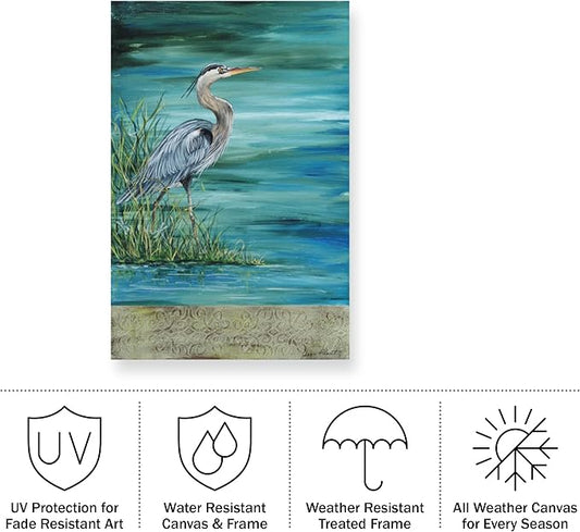 Outdoor Canvas Art - Jean Plout 'Great Blue Heron' Wall Art for Outdoor Spaces, Patios, or Gardens by Trademark Fine Art