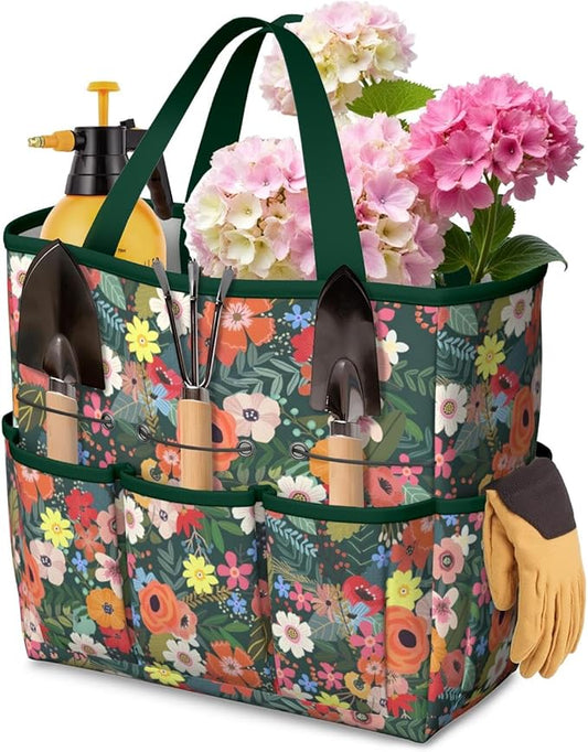 Daisy Flowers Garden Tool Bag - Waterproof Garden Tote with 8 Pockets, Large Storage Home Organizer Gardening Tool Oxford Bag for Garden Tools Kits Holder, Ideal Outdoor Gardening Gift for Women & Men