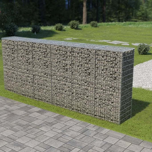 Galvanized Steel Gabion Wall with Covers, Gabion Mesh Wire Wall Panel Galvanized Steel Garden Stone Wire Basket Fencing Patio Decorative Fence, 118"x19.7"x59",-191