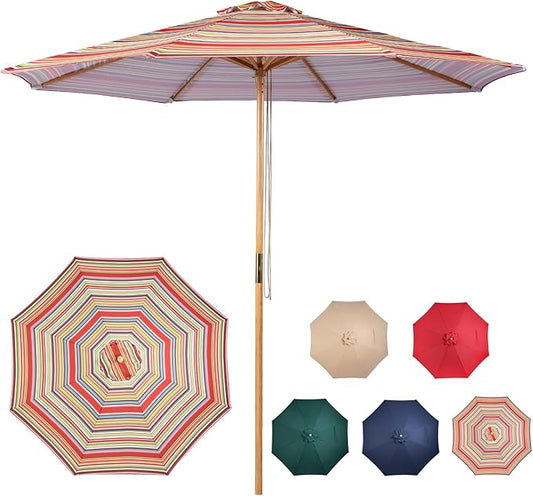 9FT Table Patio Outdoor Umbrella Market Round Umbrella with Pulley Lift Windproof & Waterproof, 8 Ribs with Polyester Cover for Garden, Deck, Pool, lawn, Backyard