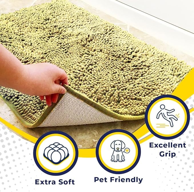 Muddy Mat® | Super Water Absorbent Door Mat Indoor, Microfiber Quick Dry Chenille Entryway Rug, Slip Resistant Front Door Mat, Indoor Mats for Entryway, Machine Washable Pet Rug, Yellow 28" x 48"