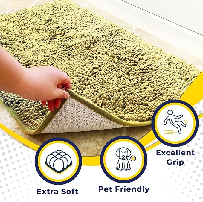 Muddy Mat® | Super Water Absorbent Door Mat Indoor, Microfiber Quick Dry Chenille Entryway Rug, Slip Resistant Front Door Mat, Indoor Mats for Entryway, Machine Washable Pet Rug, Yellow 20" x 48"