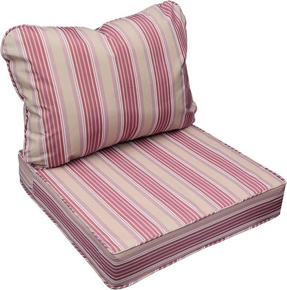 AAAAAcessories Outdoor Seat Cushions for Chairs, Fade-Resistant, Waterproof Patio Furniture Replacement Cushions, 22" x 22" x 3" + 22" x 17", Dusty Rose Garden Stripe