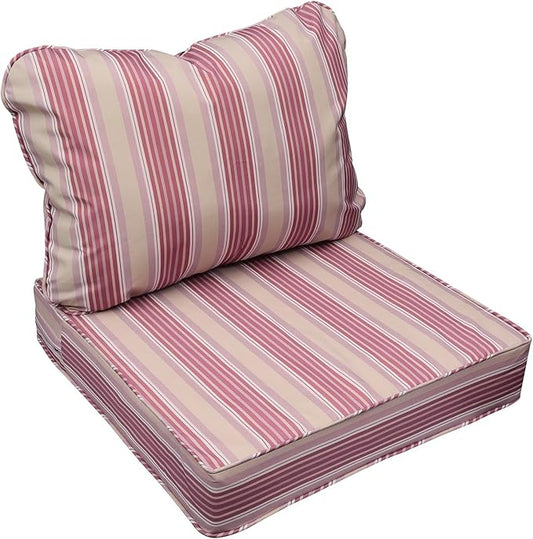 AAAAAcessories Outdoor Seat Cushions for Chairs, Fade-Resistant, Waterproof Patio Furniture Replacement Cushions, 20" x 18" x 3" + 20" x 17", Dusty Rose Garden Stripe
