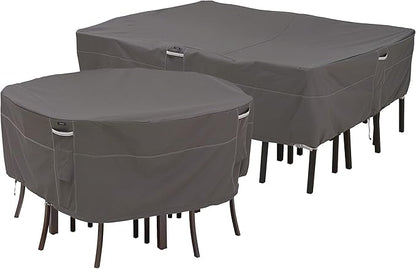 Classic Accessories Ravenna Water-Resistant 128 Inch Rectangular/Oval Patio Table & Chair Set Cover, Outdoor Table Cover