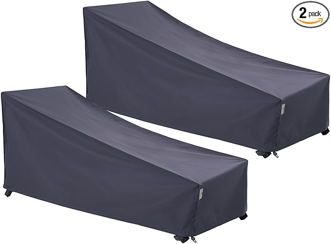 F&J Outdoors Waterproof UV Resistant Heavy Duty Patio Chaise Lounge Chair Cover, 2Pack, 84"Lx32"Wx34"H, Grey