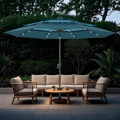 GREEN PARTY 10ft Outdoor Patio Umbrella, Auto-Tilt Market Table Umbrellas with Crank, 8 Sturdy Ribs & 1.5" Pole UV Protection for Garden Deck Backyard Pool