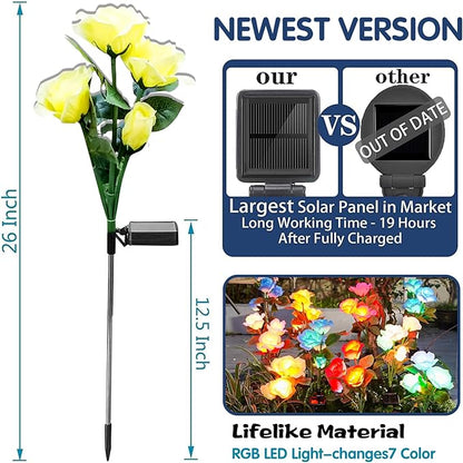 TONULAX Solar Garden Lights - Upgraded Outdoor Light, 7-Color Changing Rose Lights for Yard,Garden Decoration, Enlarged Solar Panel, More Realistic Rose Flower (2 Packs)