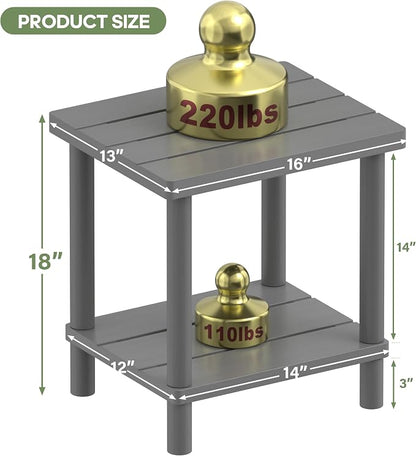 LEJANEOYE Outdoor Side Table, 2-Tier Small Outdoor Table for Patio, Adirondack Side Tables for Outside or Indoor, Bamboo End Table for Pool, Porch, Weather Resistant Easy Maintenance-Gray