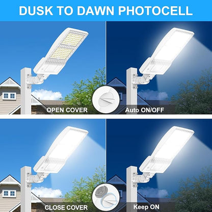 LED Parking Lot Light 400W/320W/240W Adjustable with Photocell & Arm/Slip Fitter, 5000K Shoebox Pole Light, AC100-277V, IP65 Waterproof Commercial Street Area Lighting for Driveway/Roadway/Yard