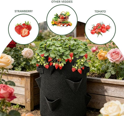 5PCS 10 gallon Strawberry Growing Grow Bags, Strawberry Planter, Complete Gardening Set for Strawberries, Portable Strawberry Planters with Tools, Durable Felt Fabric Design for Home Gardening