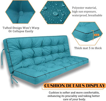 Swing Replacement Seat Cushions, 2-3 Seater Bench Cushions for Outdoor Furnitur with Backrest, Garden Recliner Seat Cushions Waterproof Sofa Pads (Lake Blue, 70.8x40in)