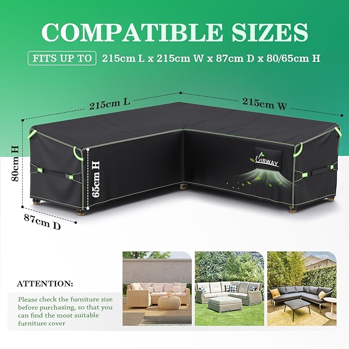 UIRWAY V-Shape Outdoor Sectional Sofa Cover Waterproof with Air Vent, 84.5" L/84.5" L x 33.5" D x 31" H, Heavy Duty Patio Furniture Covers, Outdoor Couch Cover with Reflective Strips