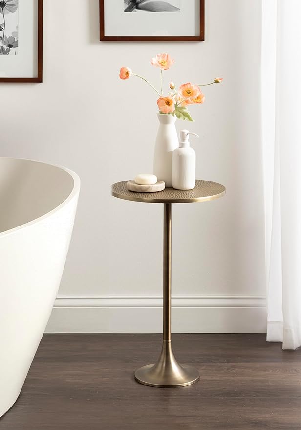 Kate and Laurel Baronet Modern Cast Aluminum Round Side Table, 14 x 14 x 24, Antique Brass, Transitional Circle End Table for Use as a Bedroom Nightstand or Living Room Plant Stand Option